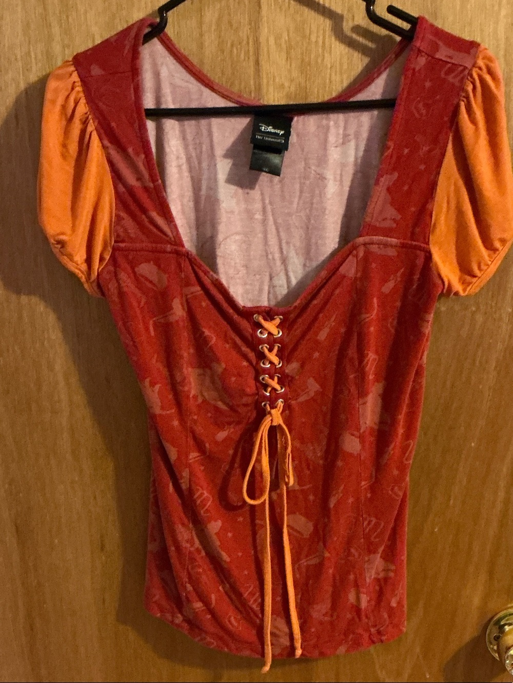 Disney Red Mini Dress with Orange Puff Sleeves. Hocus pocus